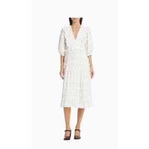 FARM RIO TIERED PUFFED-SLEEVE MIDI-DRESS